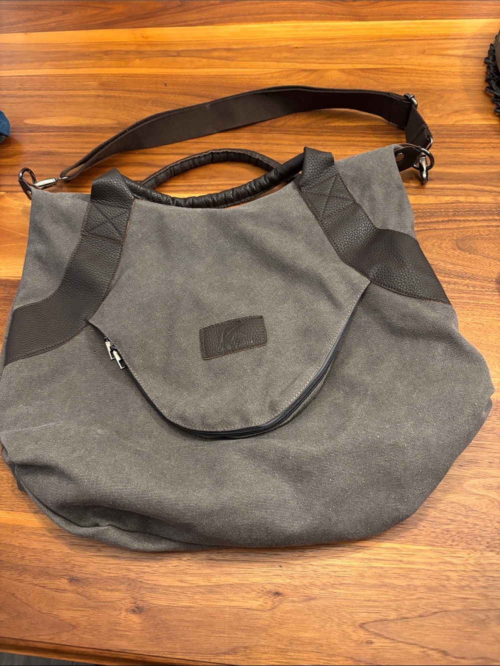 Classic Fashion Heavy Diuty Jean Material Gray Crossbody Top Handle Travel Bag